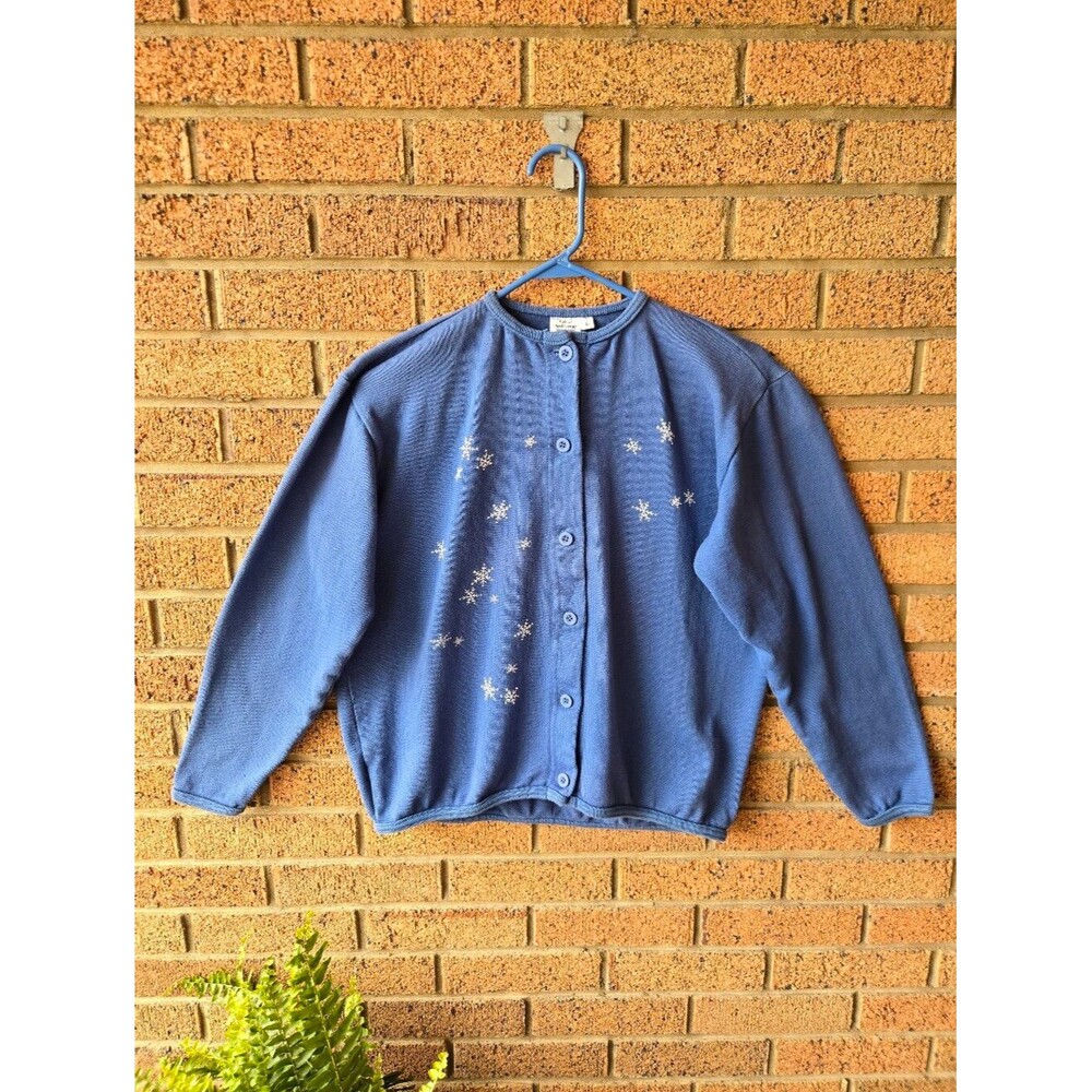 Escargot Sportswear Vintage Blue Cotton Snowflake Cardigan Sweater large